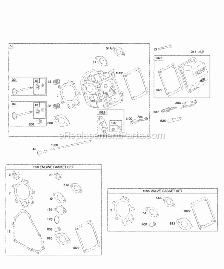 Cylinder Head Gasket Set - Engine Gasket Set - Valve Valves Diagram and Parts List for 206455-0115-E1  Briggs and Stratton Engine